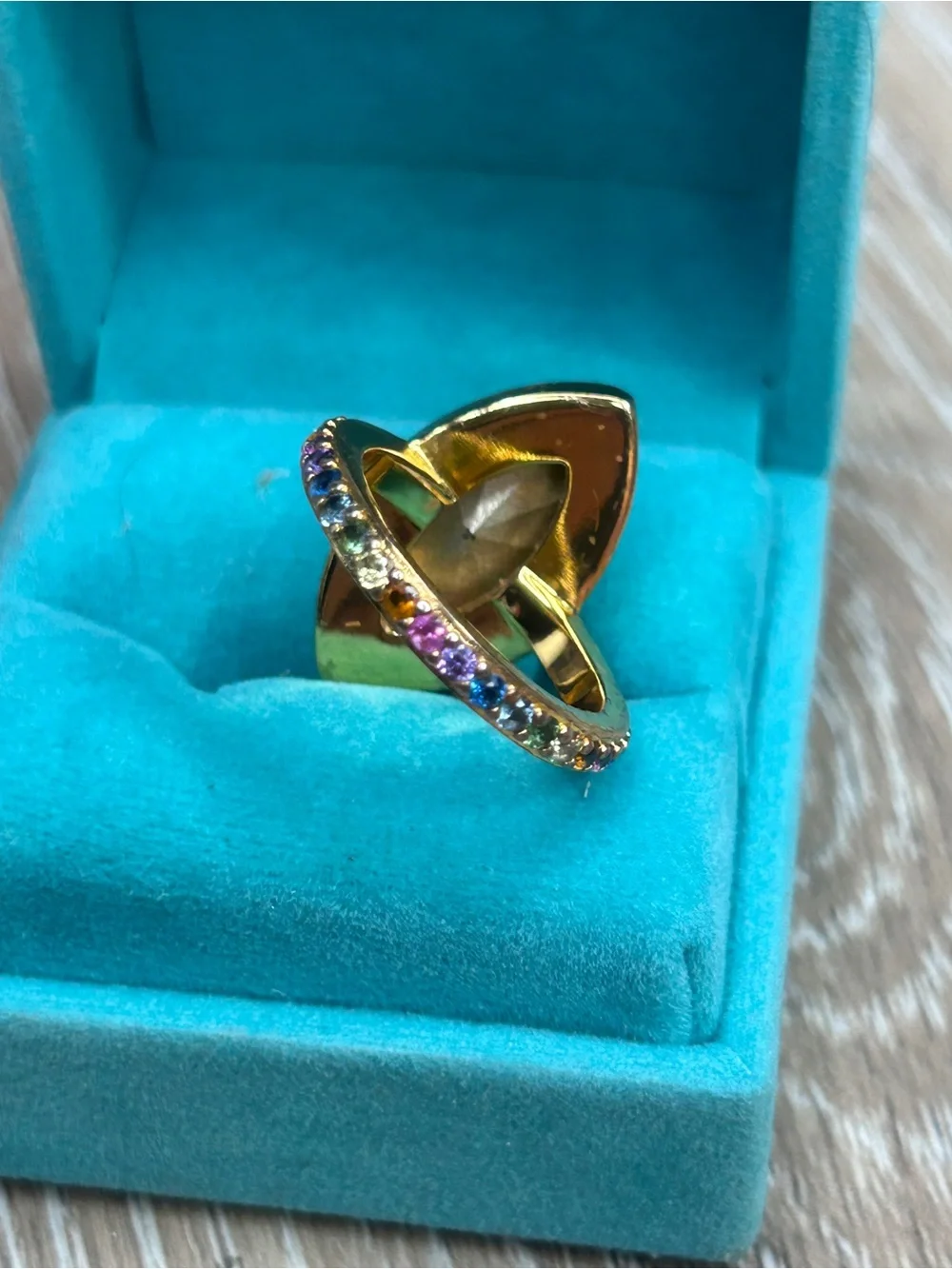 Kurt Geiger Gold-Tone w/Pink Enamel Clear Marquise Stone Statement Ring Size 8
